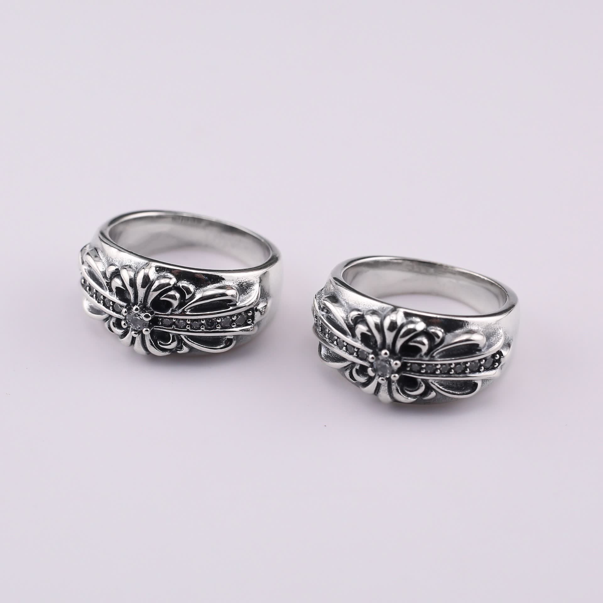 Chrome Hearts Silver Floral Ring with Gemstones